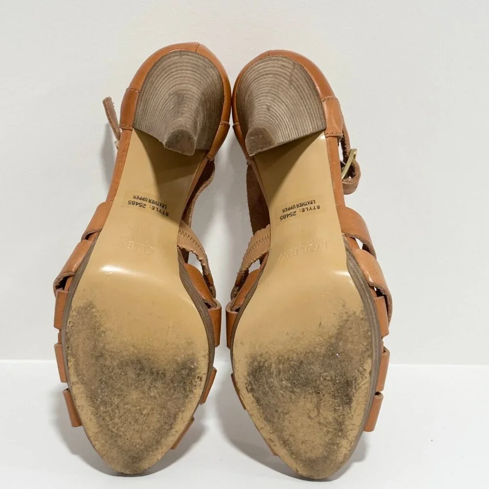 Jcrew Ares Platform Brown Tan Cognac Leather Strappy Sandal Heel Size 8